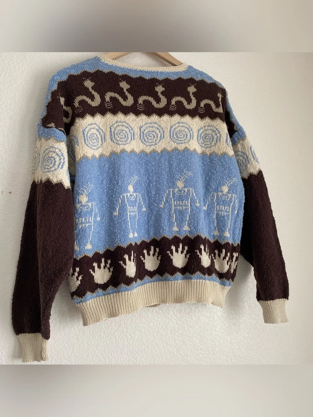 Vintage Felizzi hieroglyphic parietal art hand loomed knitted cardigan sweater - Picture 10 of 16